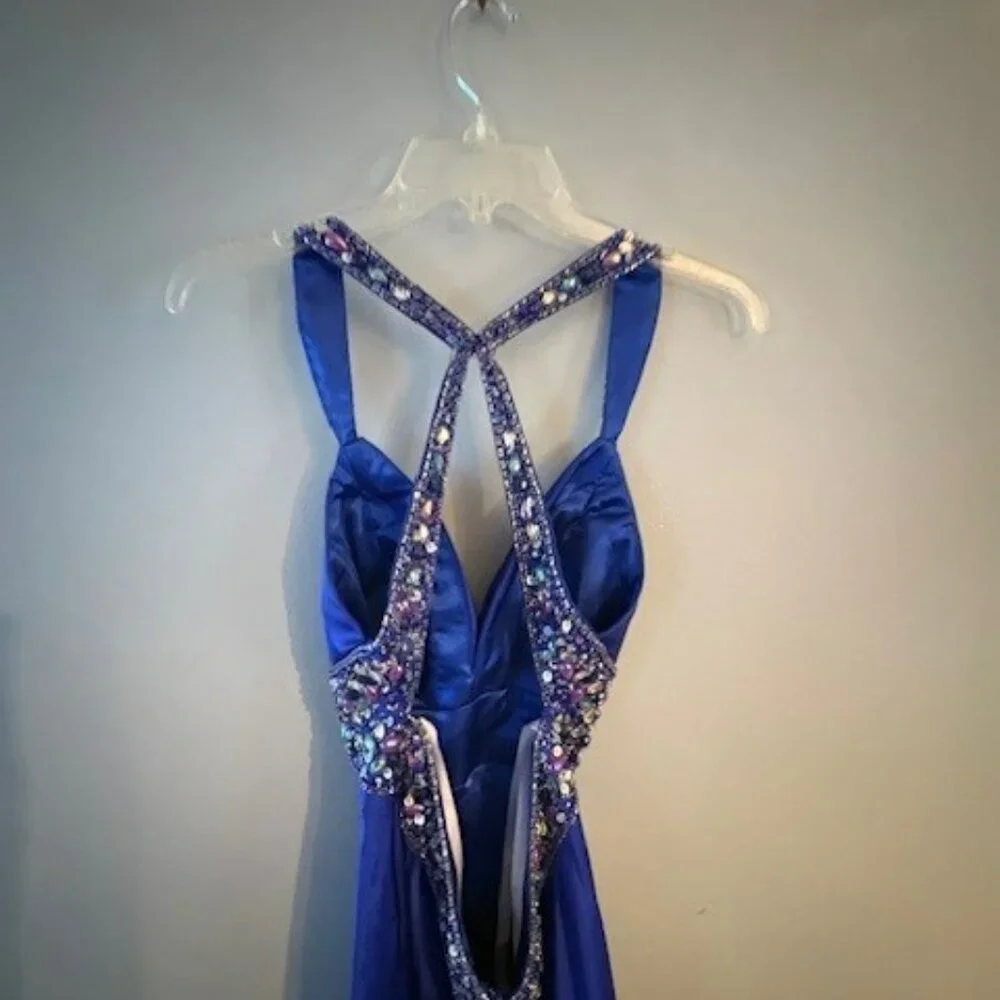 Vintage Y2K Stunning Royal Blue Floor Length Studio 17 Prom Dress Size 2 - Picture 4 of 6